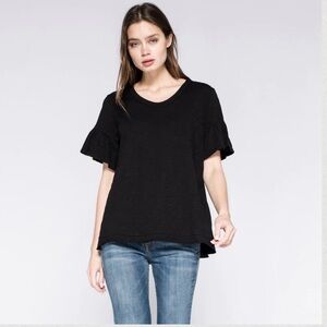 Wilt black shrunken crew flounce sleeve t-shirt